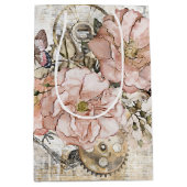 Rustieke Ephemera Roze Bloemen Gift Bag Medium Cadeauzakje (Voorkant)