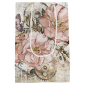 Rustieke Ephemera Roze Bloemen Gift Bag Medium Cadeauzakje (Achterkant)