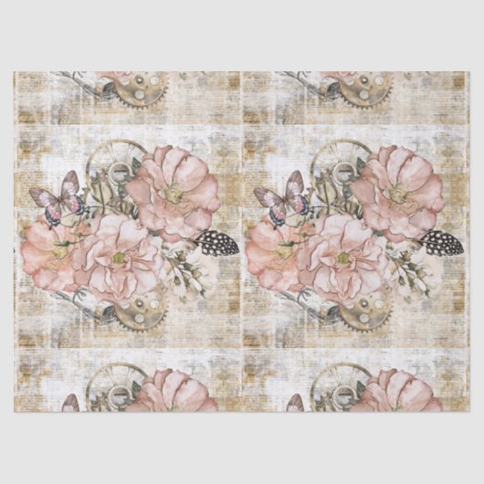Rustieke Ephemera Roze Bloemen Gift Bag Tissuepapier (Voorkant)