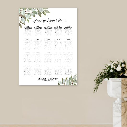 Rustieke Eucalyptus 20 Tafel Bruiloft Zitplaatskaa Poster