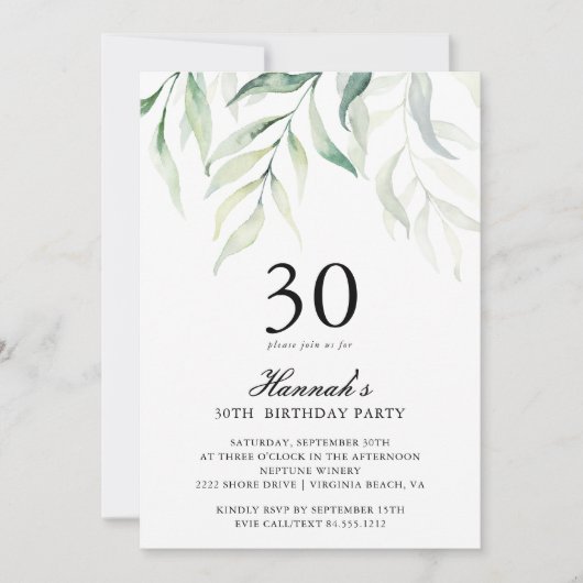 Rustieke Eucalyptus 30ste verjaardag Uitnodiging (Voorkant)