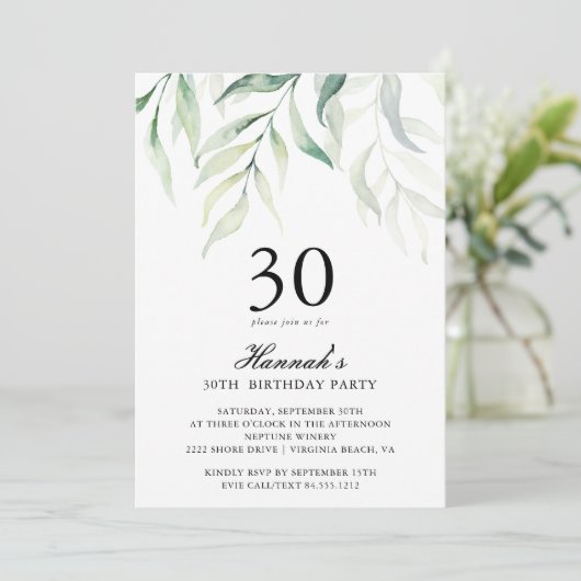 Rustieke Eucalyptus 30ste verjaardag Uitnodiging (Staand voorkant)