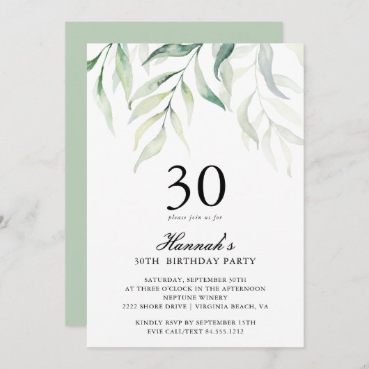 Rustieke Eucalyptus 30ste verjaardag Uitnodiging (Voorkant / Achterkant)