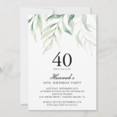 Rustieke Eucalyptus 40e verjaardag Party uitnodigi Kaart (Voorkant)