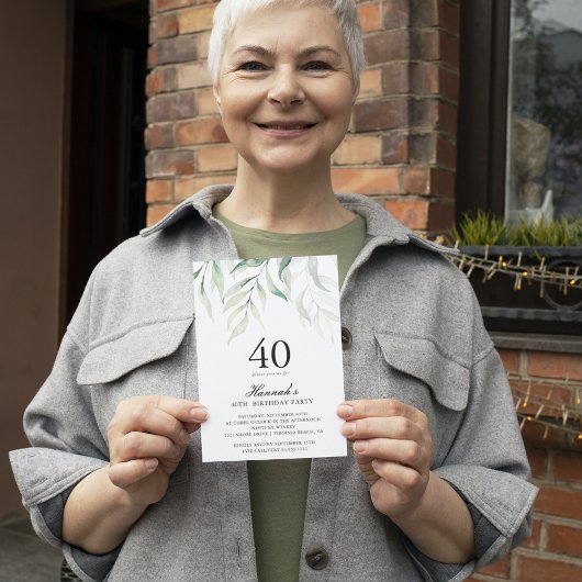 Rustieke Eucalyptus 40e verjaardag Party uitnodigi Kaart