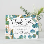 Rustieke Eucalyptus Baby shower Dank u kaart (Staand voorkant)