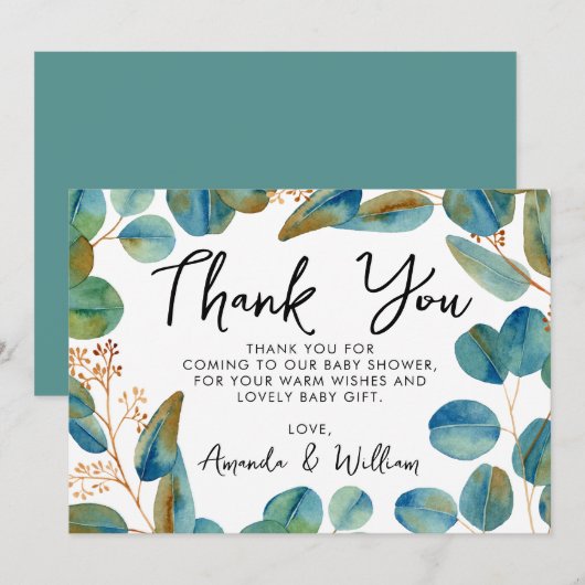 Rustieke Eucalyptus Baby shower Dank u kaart (Voorkant / Achterkant)