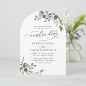 Rustieke Eucalyptus Bladgroen Boog Neustra Boda Kaart (Staand voorkant)