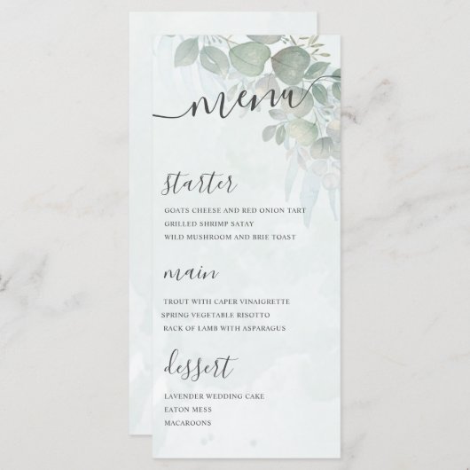 Rustieke Eucalyptus Bladgroen Bruiloft Menu (Voorkant / Achterkant)