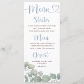 Rustieke Eucalyptus Blauw Bruiloft Menu (Voorkant)