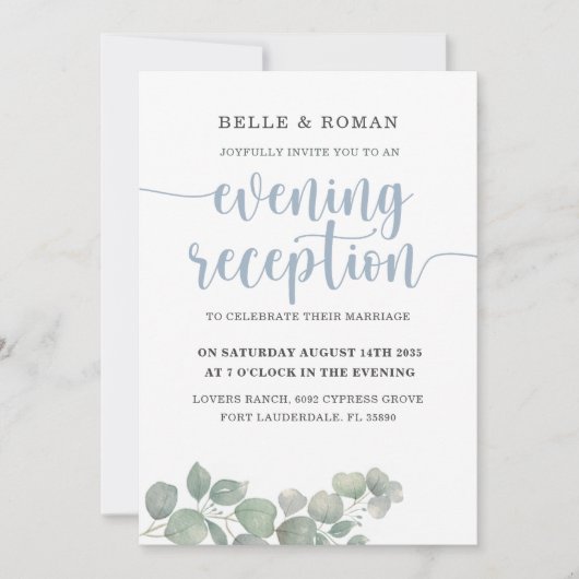 Rustieke Eucalyptus Blauw Bruiloft Receptie Kaart (Voorkant)