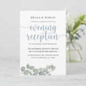 Rustieke Eucalyptus Blauw Bruiloft Receptie Kaart (Staand voorkant)