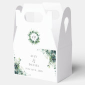 Rustieke Eucalyptus Bloemstuk Groen Monogram Bruil Bedankdoosjes (Geopend)