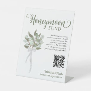 Rustieke Eucalyptus Boeket Honeymoon Fund QR Code Reclamebord Met Voetstuk