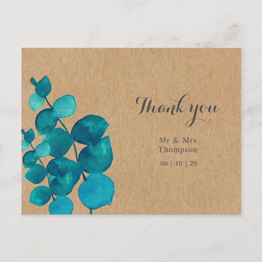 Rustieke Eucalyptus Bos Bruiloft Dank Je Briefkaart (Voorkant)