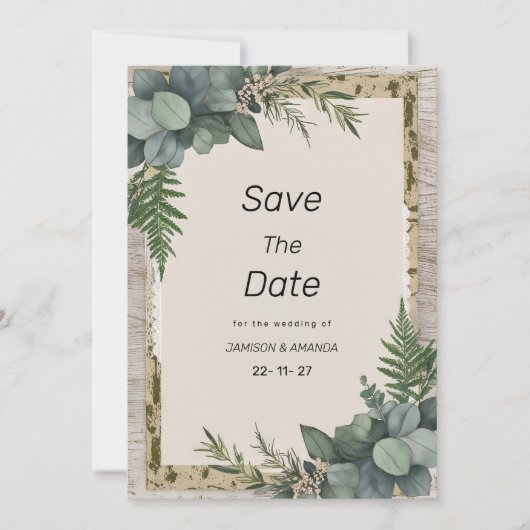 Rustieke eucalyptus botanische groen Save The Date Kaart (Voorkant)