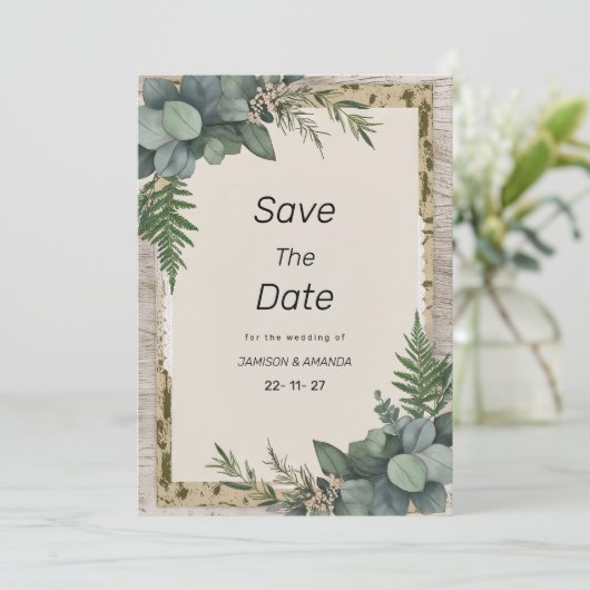 Rustieke eucalyptus botanische groen Save The Date Kaart (Staand voorkant)