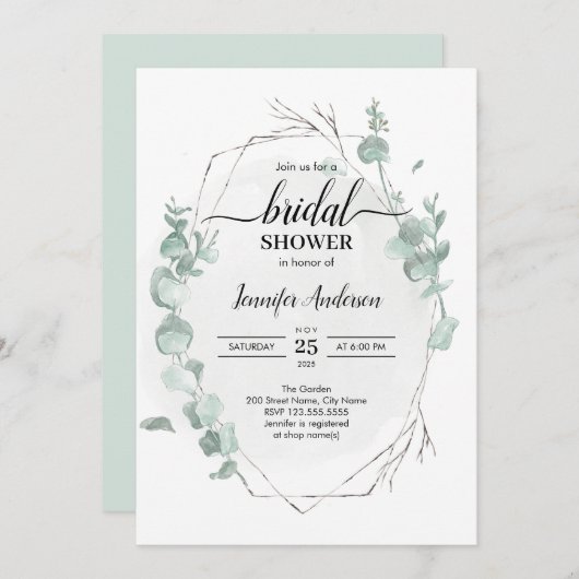 Rustieke Eucalyptus bruids douche uitnodiging (Voorkant / Achterkant)