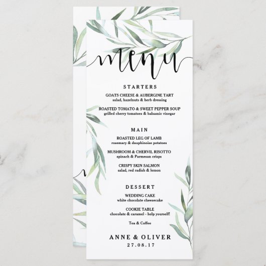 Rustieke Eucalyptus Bruiloft Menu Kaart (Voorkant / Achterkant)