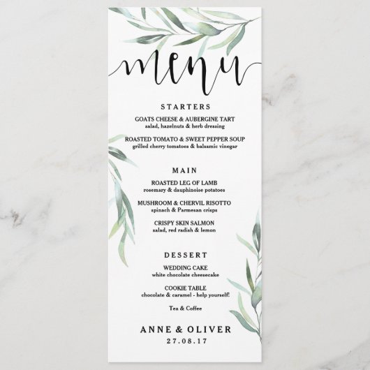 Rustieke Eucalyptus Bruiloft Menu Kaart (Voorkant)