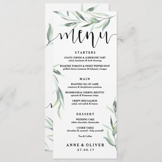 Rustieke Eucalyptus Bruiloft Menu Kaart (Voorkant / Achterkant)