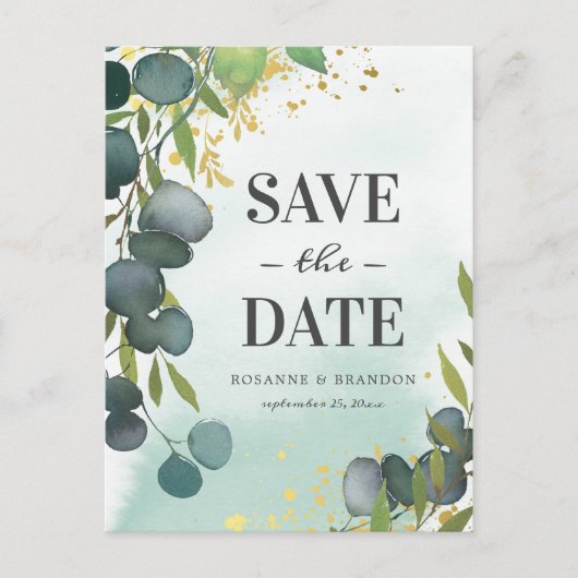Rustieke Eucalyptus Bruiloft Save the Date Aankondigingskaart (Voorkant)