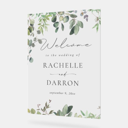 Rustieke eucalyptus bruiloft welkom acryl bord (Hoek)