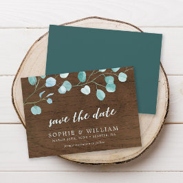 Rustieke Eucalyptus & Bruin Hout Save the Date Kaa