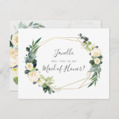 Rustieke Eucalyptus Cream Roos Be My Maid of Honor Kaart (Voorkant / Achterkant)