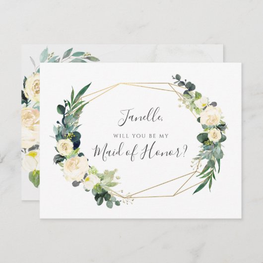 Rustieke Eucalyptus Cream Roos Be My Maid of Honor Kaart (Voorkant / Achterkant)