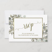 Rustieke Eucalyptus & dennenappel groen & gouden b RSVP Kaartje (Voorkant)