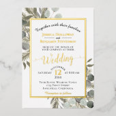 Rustieke Eucalyptus & Dennenelegantie Zilveren Bru Folie Uitnodiging (Voorkant)