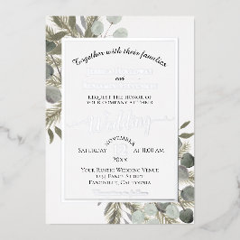 Rustieke Eucalyptus & Dennenelegantie Zilveren Bru Folie Uitnodiging