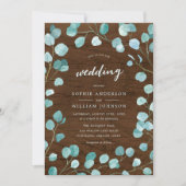 Rustieke eucalyptus en bruin hout bruiloft kaart (Voorkant)