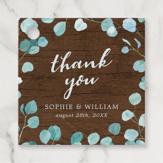 Rustieke Eucalyptus en Bruin Hout Dank u Bedankjes Labels (Voorkant)