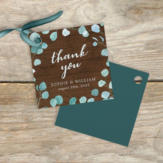 Rustieke Eucalyptus en Bruin Hout Dank u Bedankjes Labels