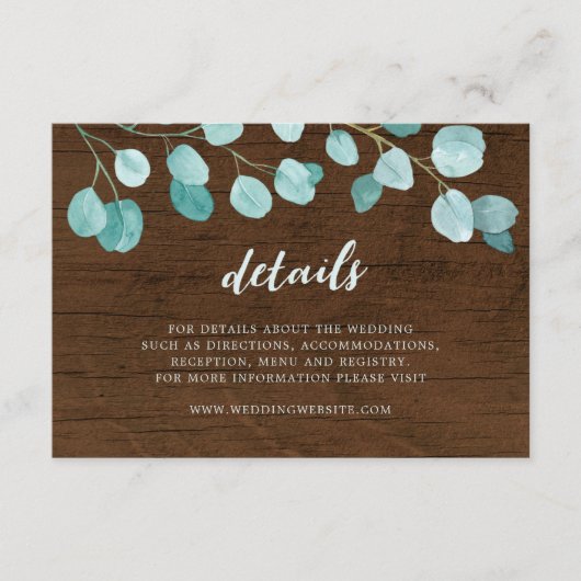 Rustieke Eucalyptus en Bruin Hout Details Informatiekaartje (Voorkant)