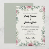 Rustieke Eucalyptus en Roze Rose Huwelijksuitnodig Kaart (Voorkant / Achterkant)