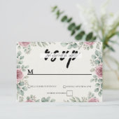 Rustieke Eucalyptus en Roze Rozen Huwelijk RSVP Ka (Staand voorkant)