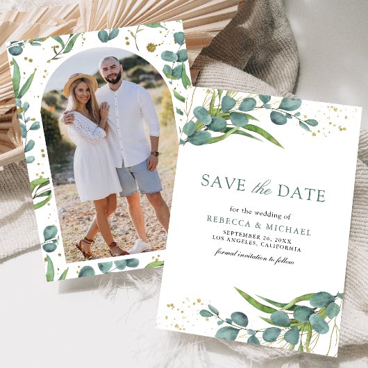 Rustieke Eucalyptus Foto Bruiloft Save The Date