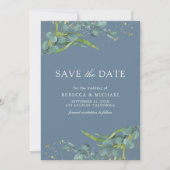 Rustieke Eucalyptus Foto Dusty Blue Wedding Save The Date (Voorkant)
