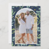 Rustieke Eucalyptus Foto Marine Blauwe Huwelijk Save The Date (Achterkant)