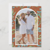 Rustieke Eucalyptus foto Terracotta bruiloft Save The Date (Achterkant)