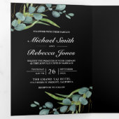 Rustieke Eucalyptus fotocollage zwart bruiloft Drieluik Uitnodiging (Binnenzijde eerst)