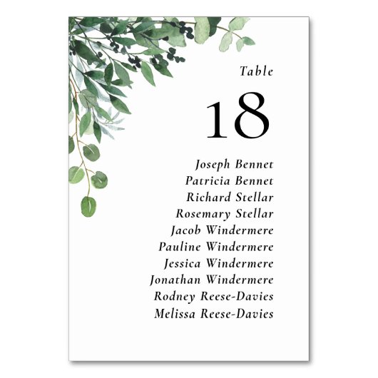 Rustieke Eucalyptus Gastnamen Bruiloft Kaart (Voorkant)