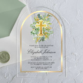 Rustieke Eucalyptus Gold Greenery Boog Doop Acryl Uitnodigingen