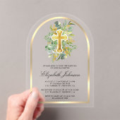 Rustieke Eucalyptus Gold Greenery Boog Doop Acryl Uitnodigingen (Insitu (Draagbaar))