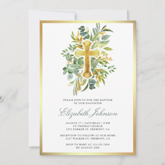 Rustieke Eucalyptus Gold Greenery doop Kaart (Voorkant)