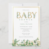Rustieke Eucalyptus Golden Letters lijst Baby show Kaart (Voorkant)