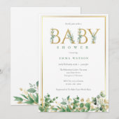 Rustieke Eucalyptus Golden Letters lijst Baby show Kaart (Voorkant / Achterkant)
